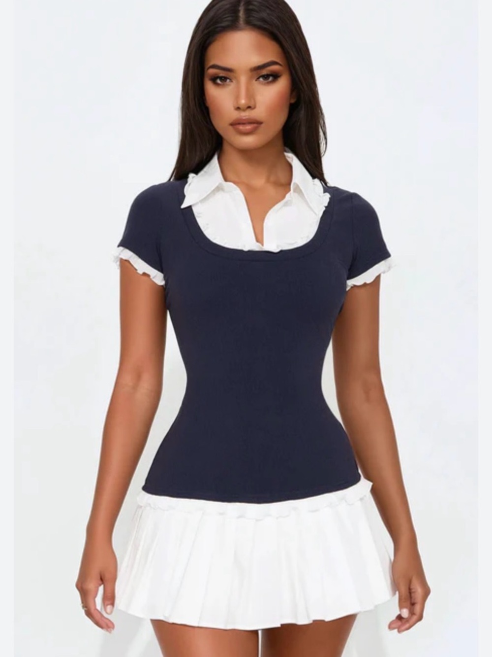New Pink Y2K Style Ribbed Layered Preppy Tunic Ruffle Sz M Grunge